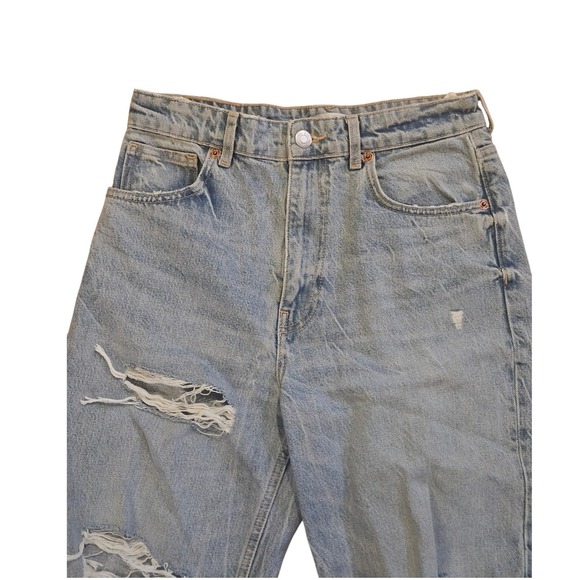 Zara Light Wash High Waisted Distressed Wide Leg Ripped Jeans Streetwear Denim - Picture 2 of 4